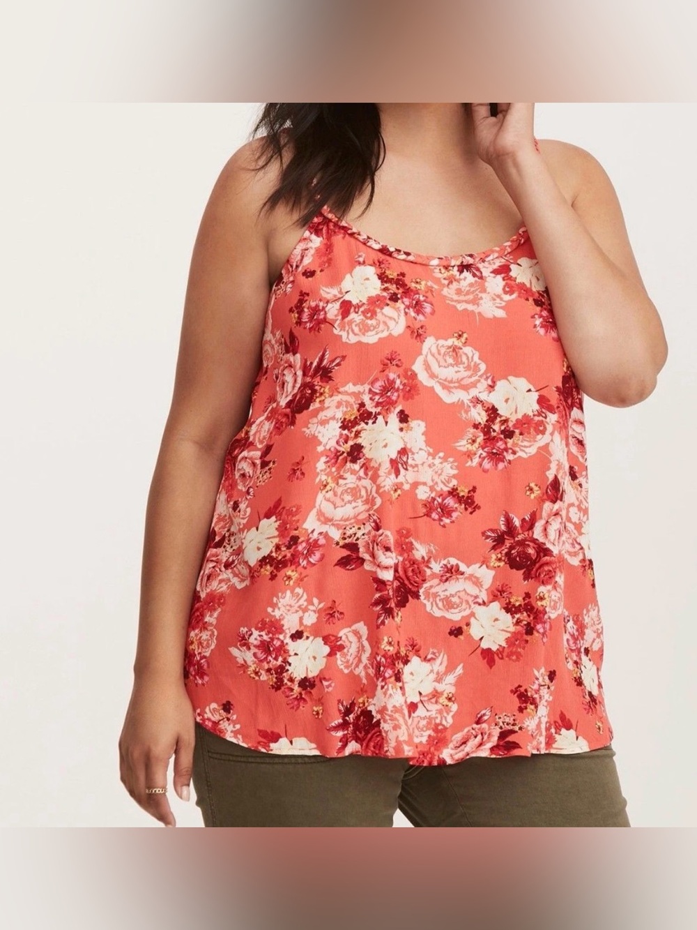 Torrid 3X Floral Print Braided Strap Gauze Cami Coral